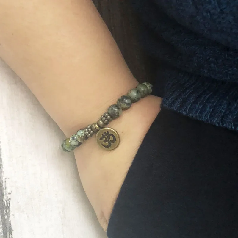Популярный браслет талисман Om Lotus Buddha мужской из бисера T urquoise натуральный