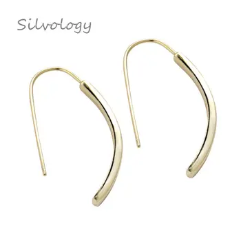 

Silvology 925 Sterling Silver Geometric U Long Drop Earrings Gold Simple Wild Texture Elegant Earrings For Ladies Fine Jewelry