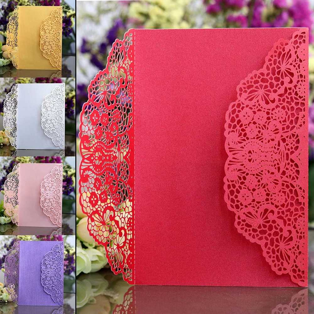  10pcs Golden white etc Luxury Flora Laser Cut Wedding Invitations Card Elegant Wedding Envelopes Ev - 32958698524