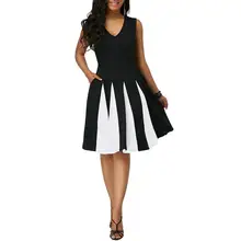 Hot Plus Size Summer Beach Women Color Block Slim Fit Sleeveless V Neck Midi Dress sexy u neck sleeveless color block slimming women s dress