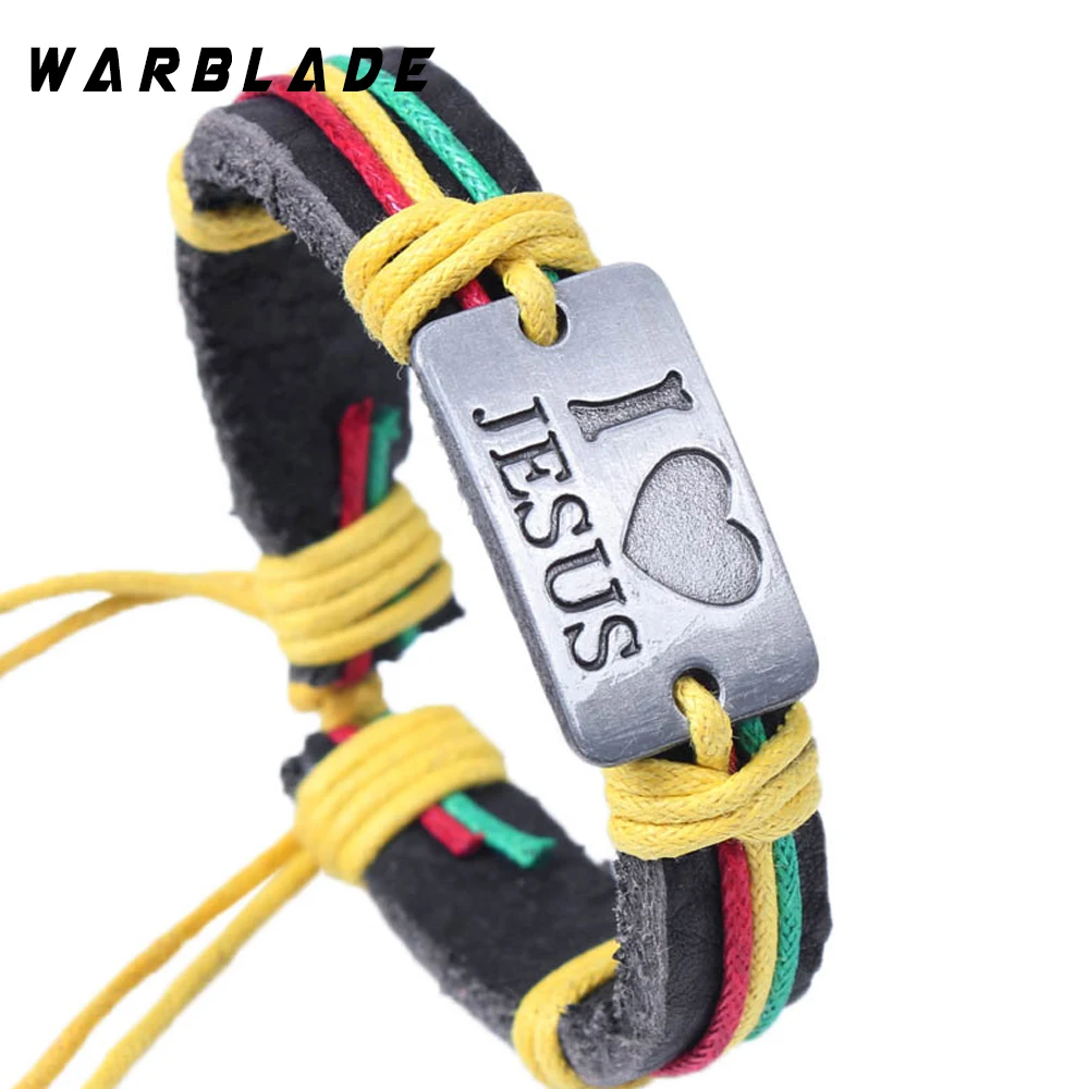 

WBL 2018 New Arrival Genuine Leather I love Jesus Bracelets Bangles Charm Bracelets For Women Men Friendship Wristband Jewelry