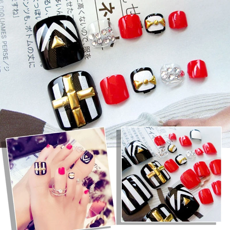 

24Pcs Fashion Short False Fake Artificial Toe Nails Tips Toes Nail Art Tools