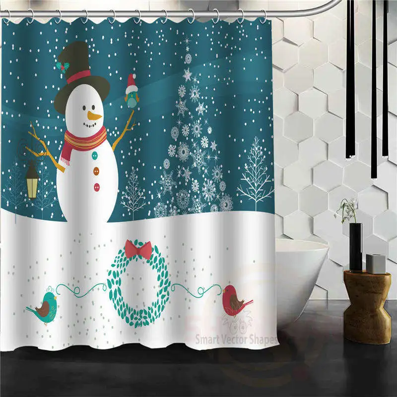 Мода на заказ Белый Зима Снеговик Водонепроницаемый Ткань Для ванной душ Шторы - Цвет: Черный