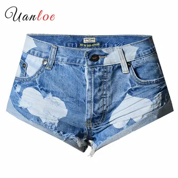 

2019 Fashion Printing Tassel Jeans Cool Pleated Shorts For Women Ladies Ripped Washed Denim Short Cross-Pants