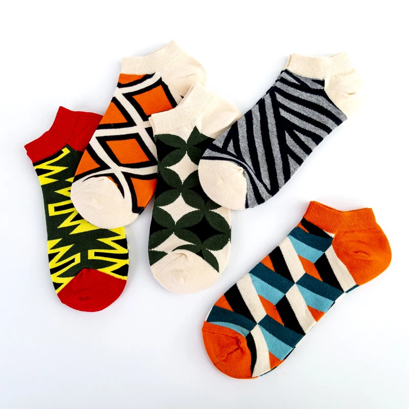 

Happy Geometric New Ankle Checkerboard Stripe Style Socks Casual Pattern Street Skate Socks Cotton Short Funny Women Men Socks