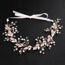 KMVEXO, розовое золото, проводные стразы, кристаллы, свадебная повязка на голову, свадебные волосы, лоза, ручная работа, сплав, листья, аксессуары для волос, подружки невесты