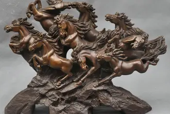 

13" China Folk Nine Horse Running Bronze Statue Bring Energy to Career
