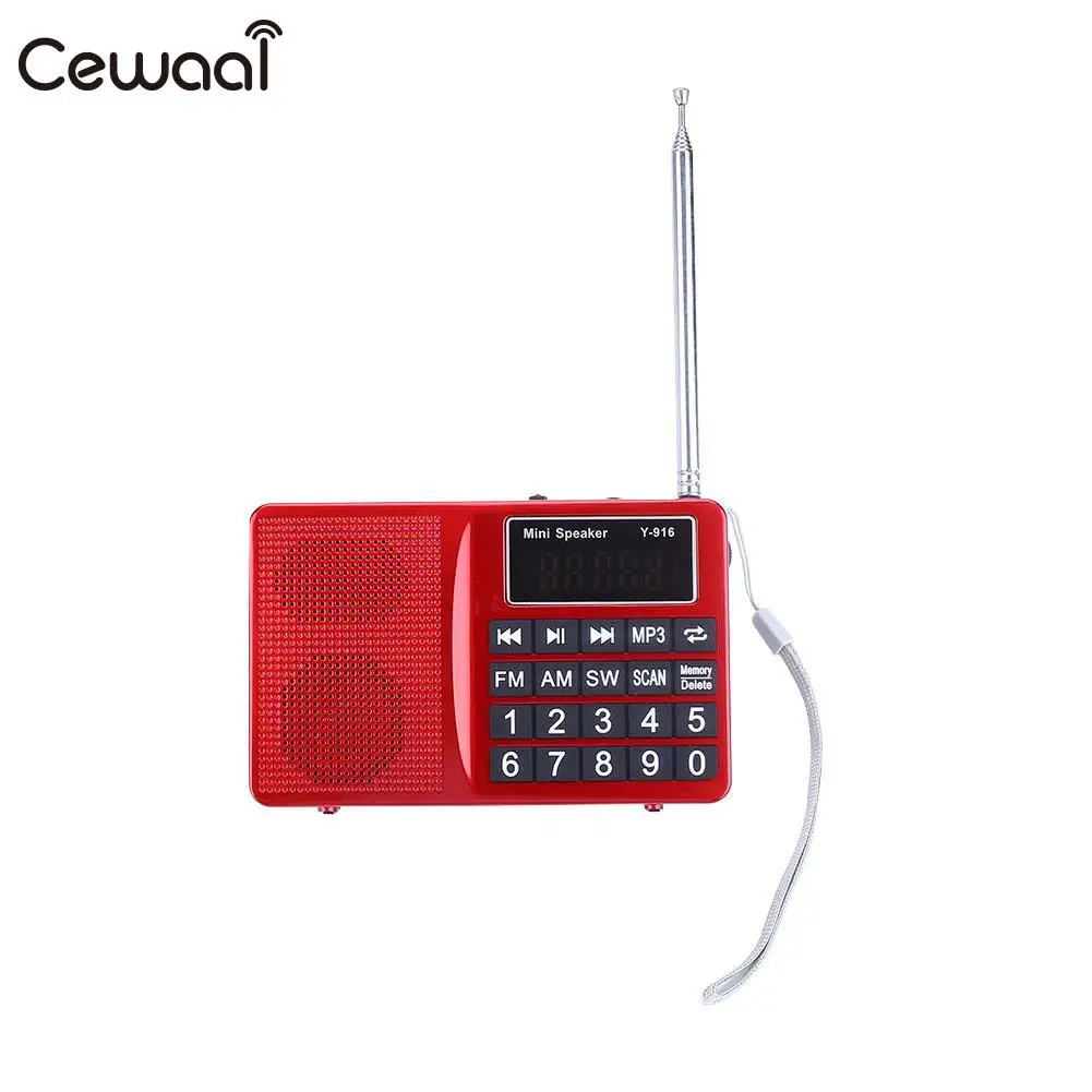 Цифровой мини FM AM SW ЖК-дисплей Дисплей радио Динамик MP3 плеер с AUX кабель USB - Цвет: red