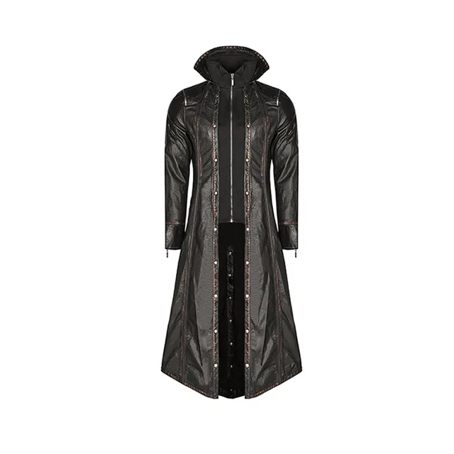 Мужская Готическая панк-рок куртка из искусственной кожи, Длинная кожаная куртка, крутой дизайн, облегающая версия, неэластичная искусственная кожа, пальто, винтажная верхняя одежда - Цвет: bronze