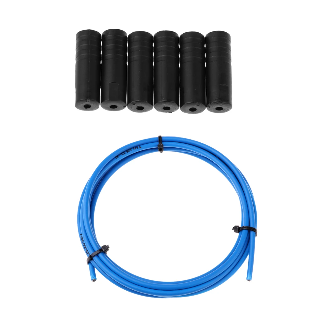Soft High Carbon Steel + PVC Bike Shifter Derailleur Cable Line Housing Tube Pipe & 6pcs End Cap Tube Tip Blue