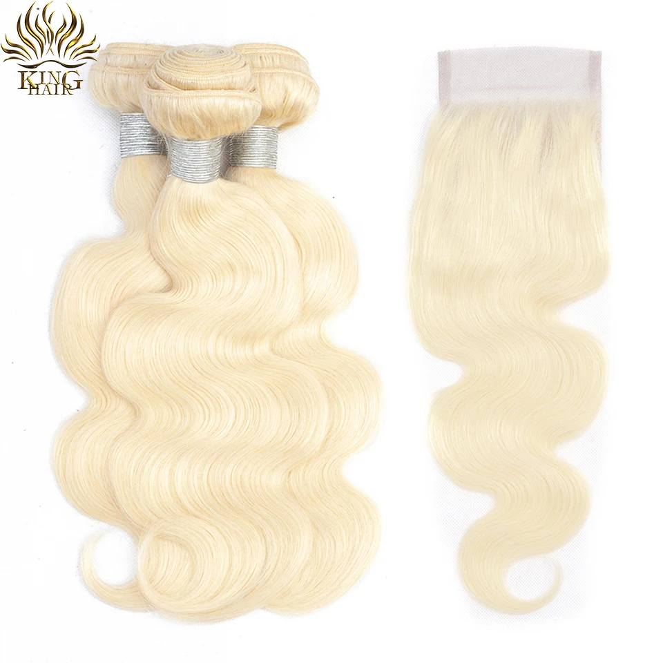 King Hair 613 Blonde Bundles With Closure Brazilian Body Wave With Lace Closure Remy Blonde Human Hair Lace Closure With Bundles