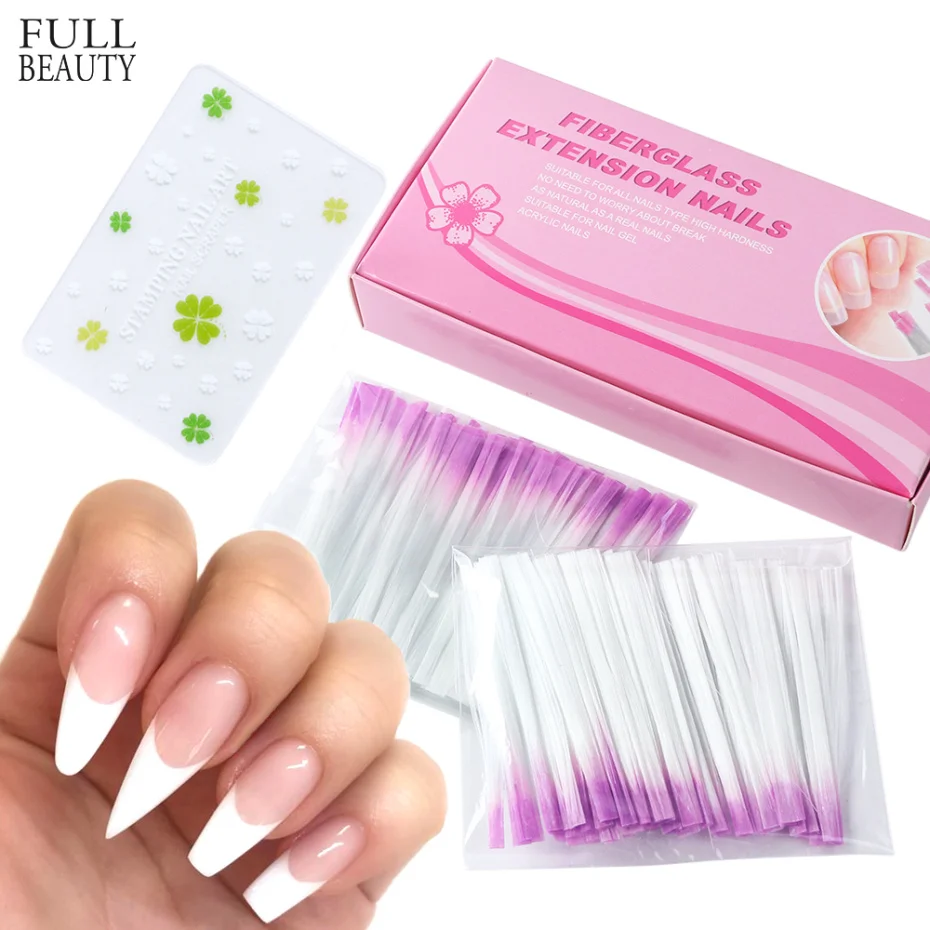 100pcs Fiber Glass Nail Extension for UV Gel Building French Manicure Acrylic Fiberglass Nail