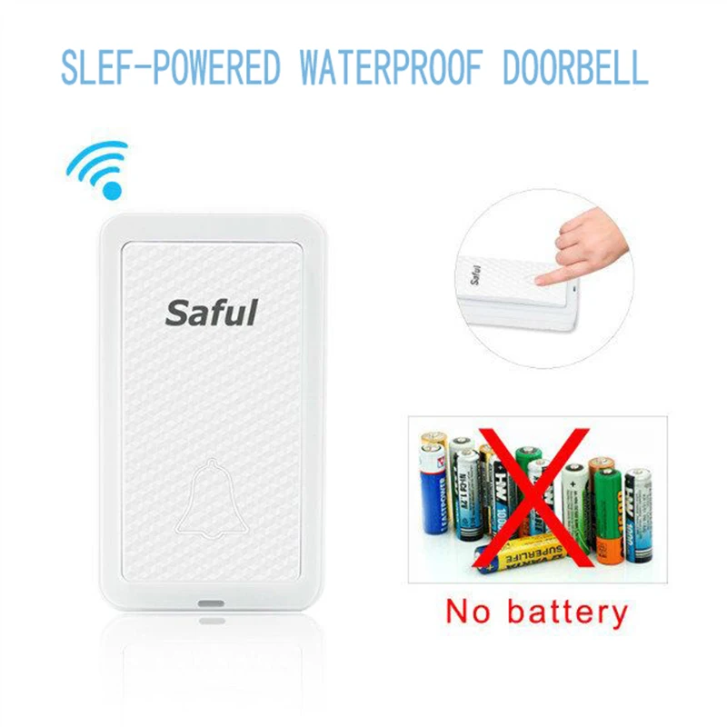 Botão sem Bateria Campainha sem Fio à Prova Campainha da Porta de Casa Saful Água Auto-alimentado ue - Eua Reino Unido au Inteligente 25-110db d' 4 Saful 25 110dB Botão Sem Bateria Campainha