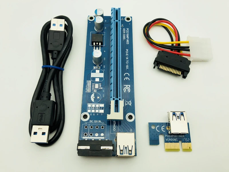 Riser VER 008S PCI-E Riser Card PCIE 1X 16X Extension Adapter 60CM USB 3.0 Cable SATA 4Pin Molex Power for Bitcoin Miner Mining