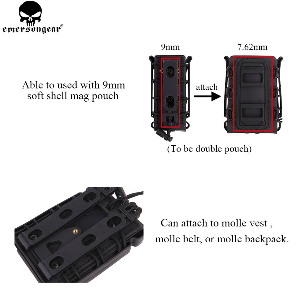 EMERSON 7,62, один пластиковый подсумок, кобура для пистолета, мягкий чехол, подсумок, Emersongear, Molle, чехол для пистолета AK EM6404