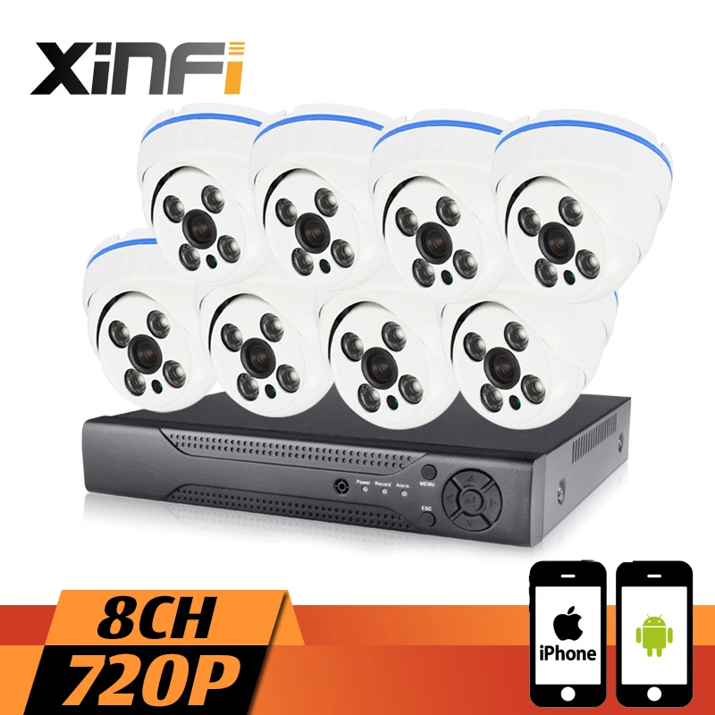 

XINFI 8CH HDMI 720P HD 1.0MP Home Security Camera System CCTV kit Weatherproof Dome IP Camera Real-time Recording P2P,onvif