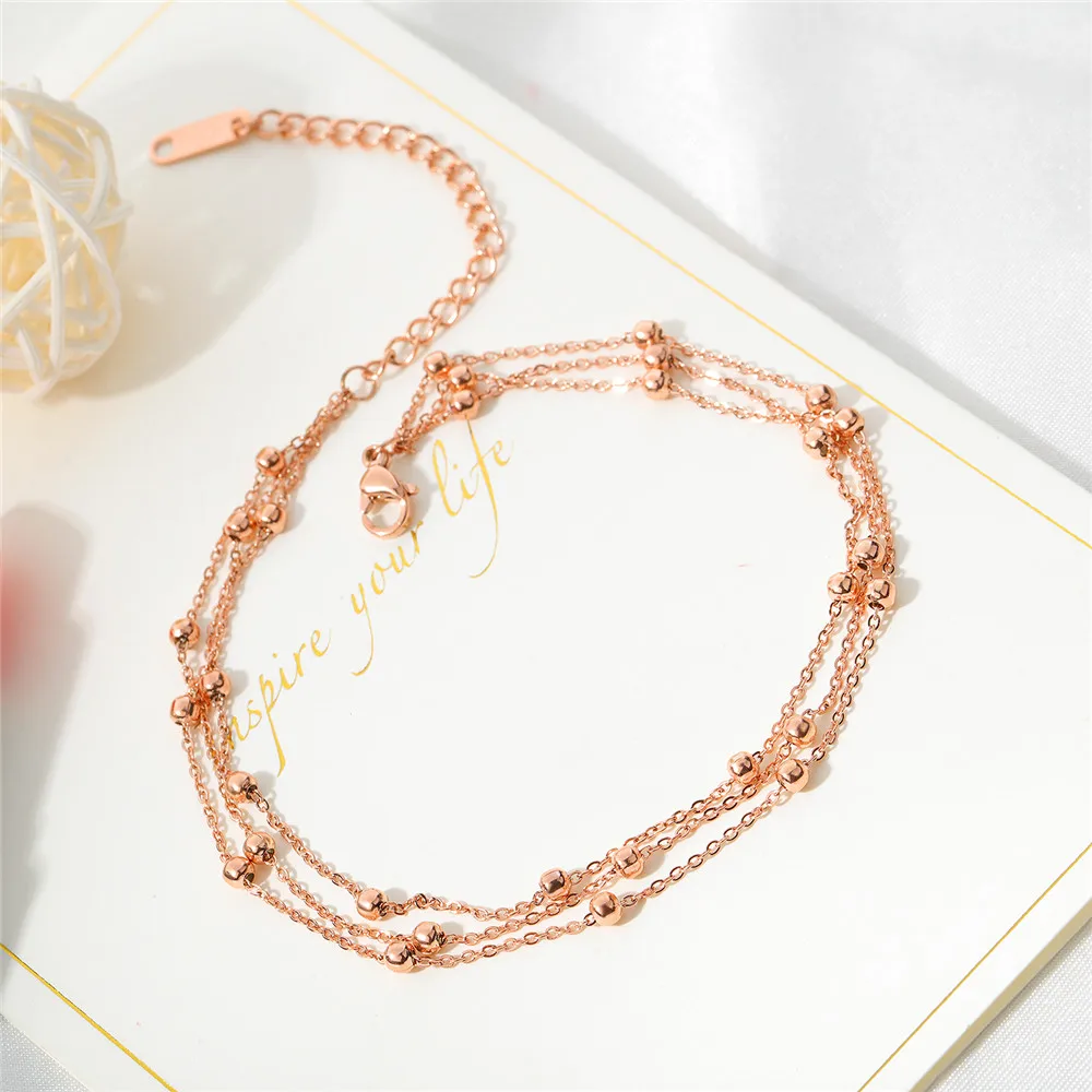 

Stainless Steel Ankle Rose Gold Silver Color Bead Ball Shape Summer Beach Barefoot Anklets Bracelet Jewelry for Woman Leg Chain
