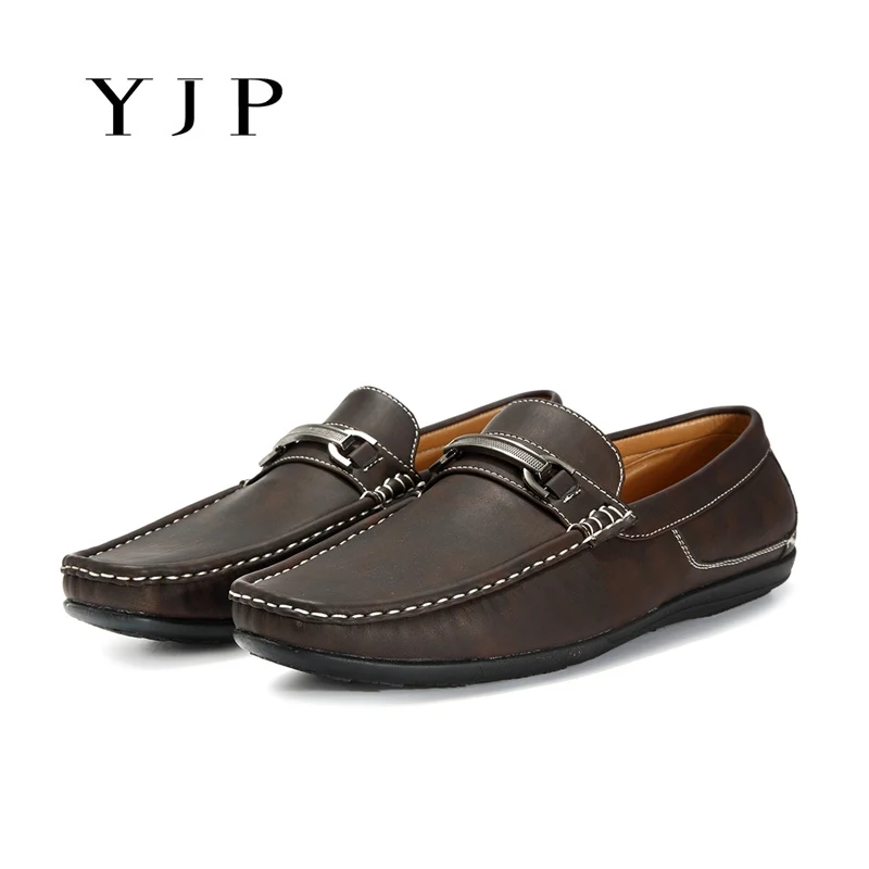 YJP Men Moccasins Boat Shoes, Brown Metal Buckle Loafers, Man Sewing Slip On Flats, Fashion Soft Sole Casual Flat Shoes crocodile shoes men loafers moccasins men shoes casual flats men flats slip on leather shoes brown blue black