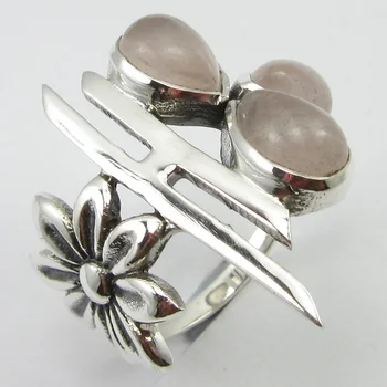 

Drop Cab Rose Quartss Ring Size 7.75 Low Price Unique Designed