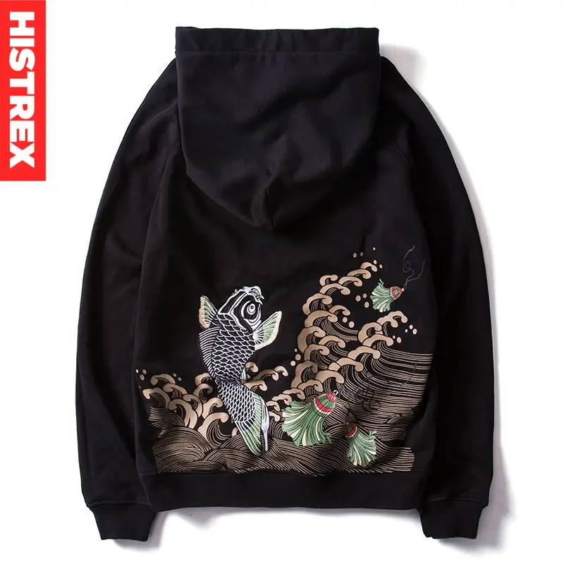 

Print Fsih Embroidery Chinese Style Japanese Men Hoodie Sweatshirt Brand Clothes Hoodies 100% Cotton Hooded Oversize #TH004