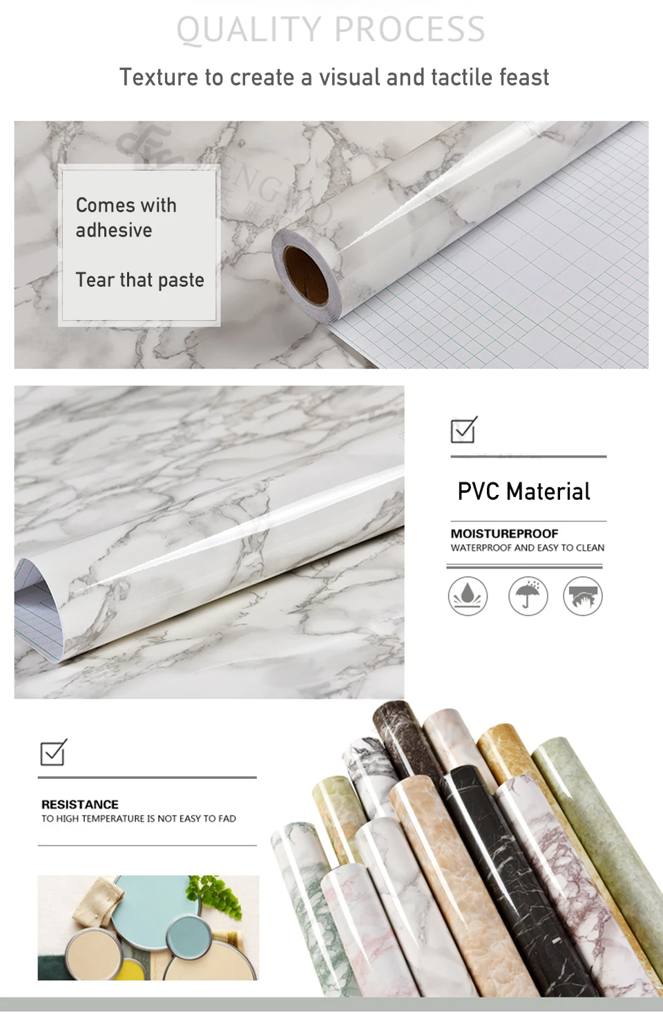 Marble Waterproof Dining Table Wall Stickers Vinyl Self Adhesive Wallpaper Decorative Film Cabinets Countertop Contact Paper DIY