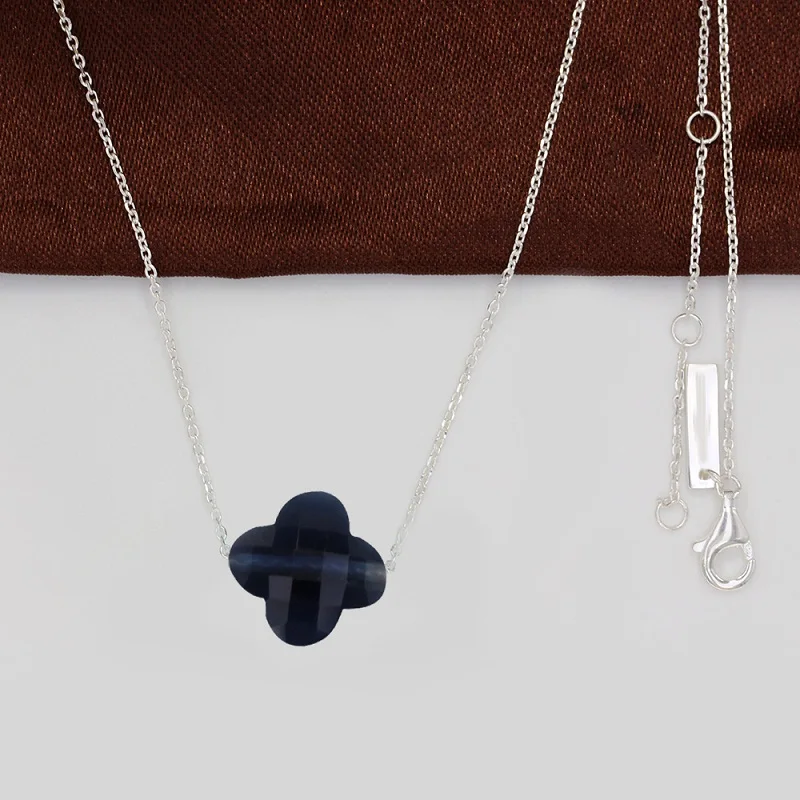 Лучший модный бренд ювелирных изделий 925 пробы Серебряное ожерелье со стразами для женщин подарок N028 - Окраска металла: Dark Blue