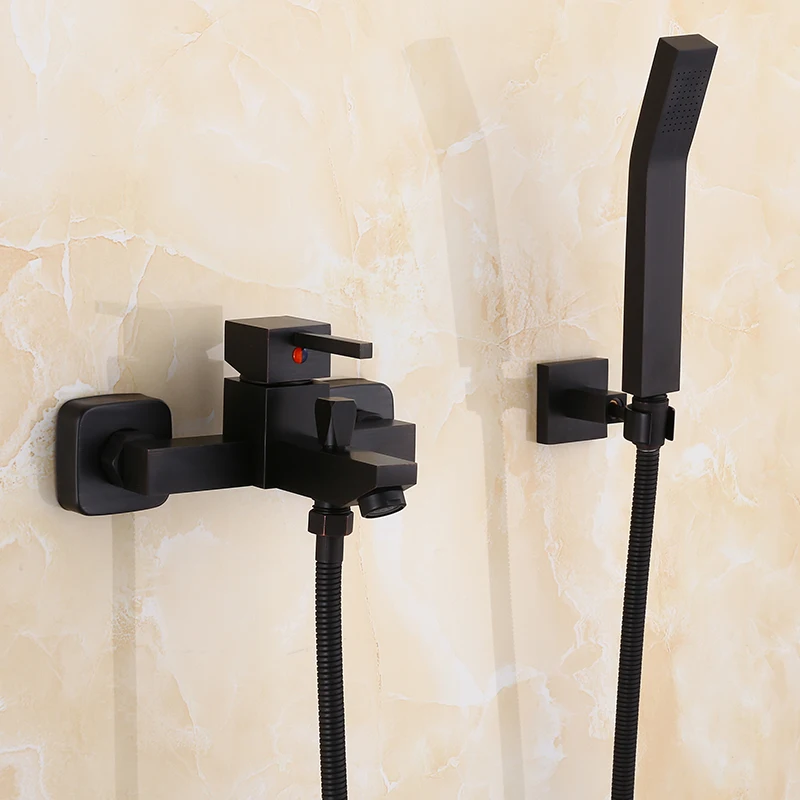 

Black square shower shower full copper Booster European archaize bath faucets Retro bathroom shower sets