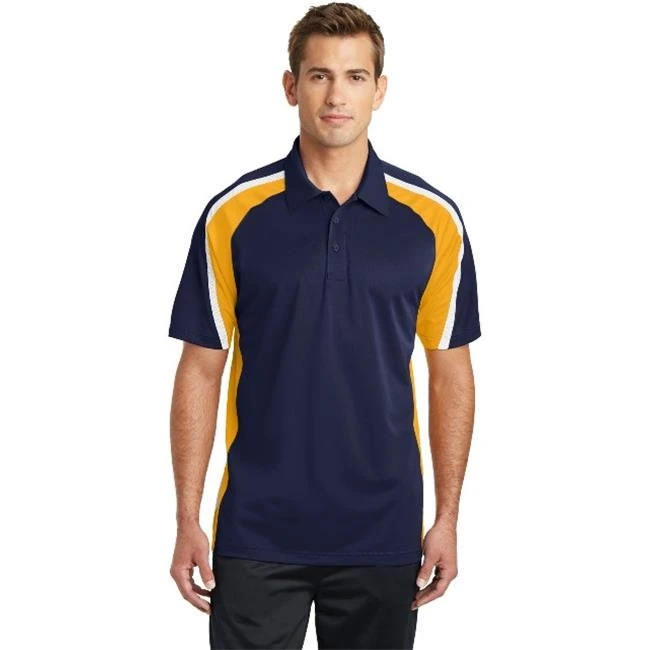 Sport-Tek ST654 Tricolor Micropique Sport-Wick Polo T-Shirt True Navy Gold & White - 4XL