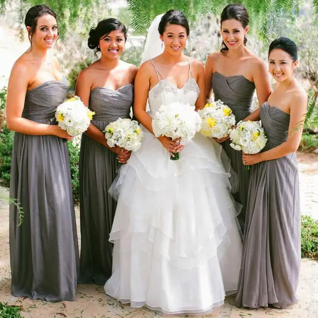 2016 New Arrival Strapless Chiffon Womens Dark Grey Bridesmaids Dresses