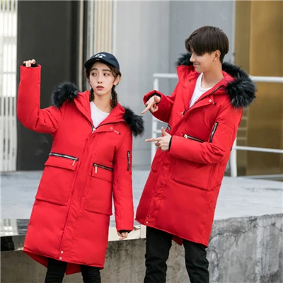 Quanbo фирменные 90% мужские и женские пуховики для отдыха наивысшего качества модная теплая зимняя одежда для влюбленных длинная Повседневная куртка с капюшоном - Цвет: Red
