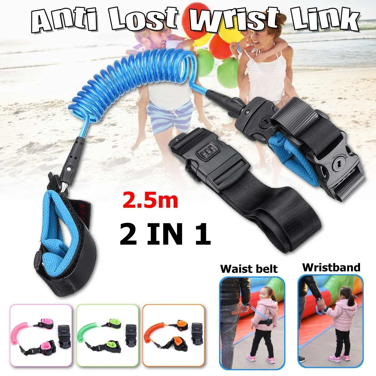 Anti-lost Wrist Link For Kids Adjustable Password Safety Waist Belt Link