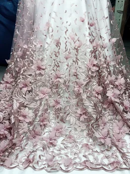 

African lace fabric 2019 high quality pink african French tulle lace fabric with beads guipure nigerian lace fabrics for wedding