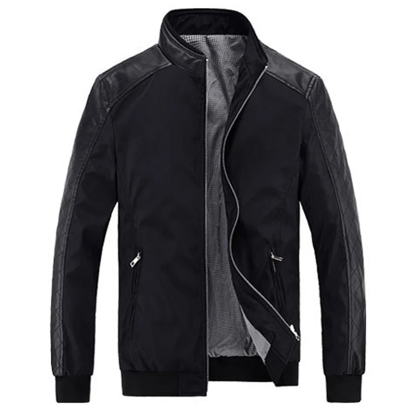 Brand New Men's Thin Leather Jacket Fashion Stitching Casual PU