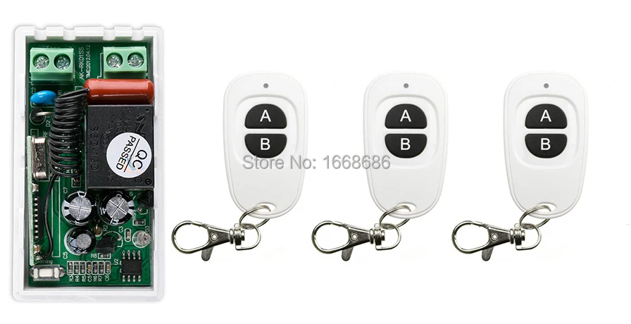 

AC220V 1CH RF Wireless Mini Switch Relay Receiver Remote Controllers & 3* White AB keys Waterproof Transmitter Toggle Momentary