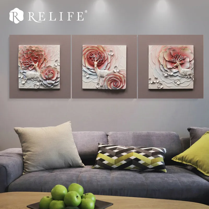 

Handmade Deer with Flowers Home Decor 3D Paintings for Living Room Wall