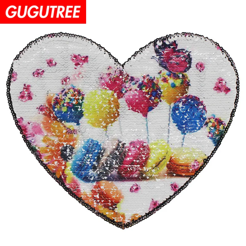 

GUGUTREE embroidery Sequins big balloon patches love heart patches badges applique patches for clothing XC-77