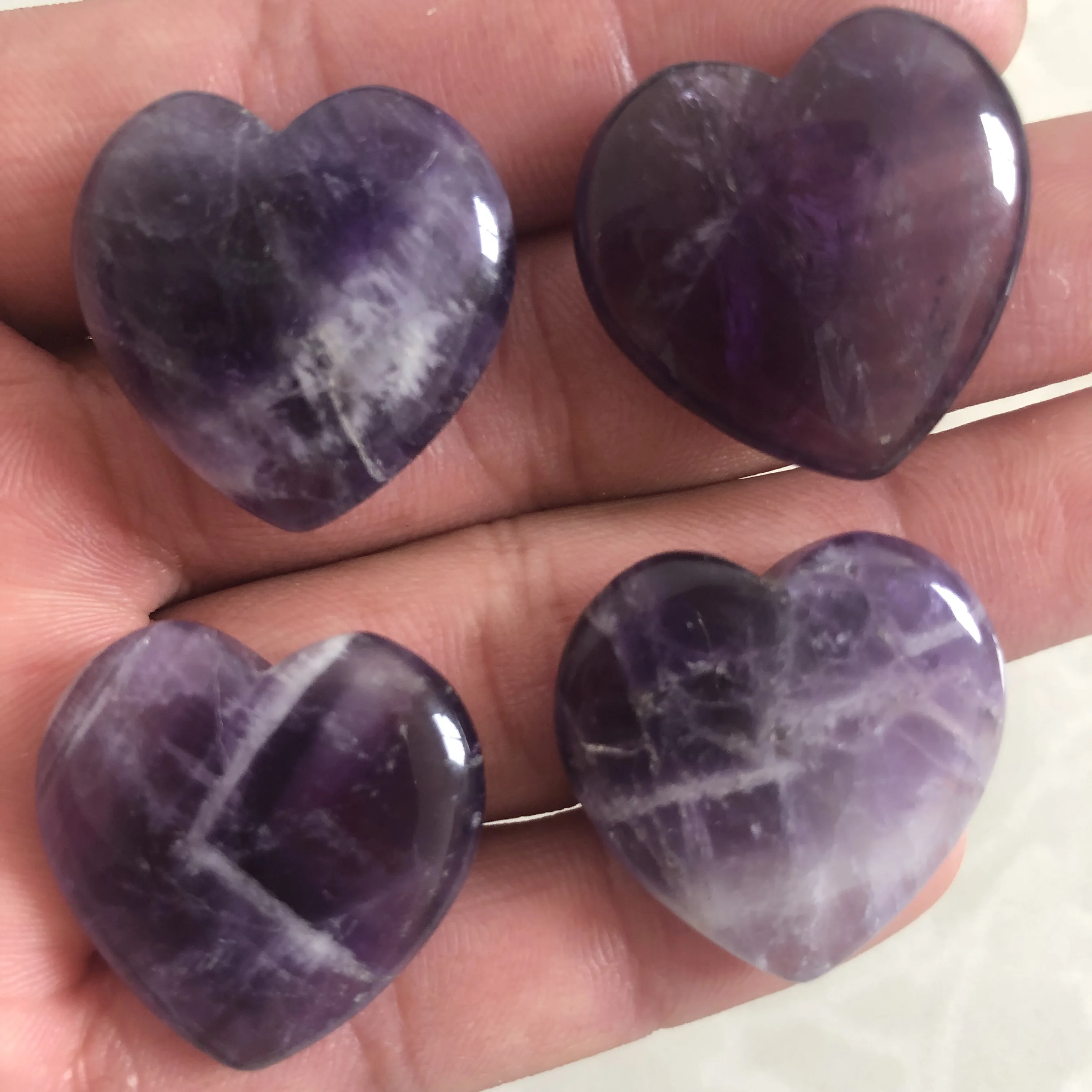 4pcs Natural amethyst heart, healing yu