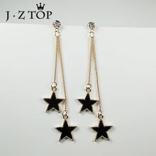 JZTOP Мода Black Star кисточка штифт серьги горный хрусталь пятиконечная звезда длинные серьги с подвесками Для женщин букле D'oreille ювелирные изделия