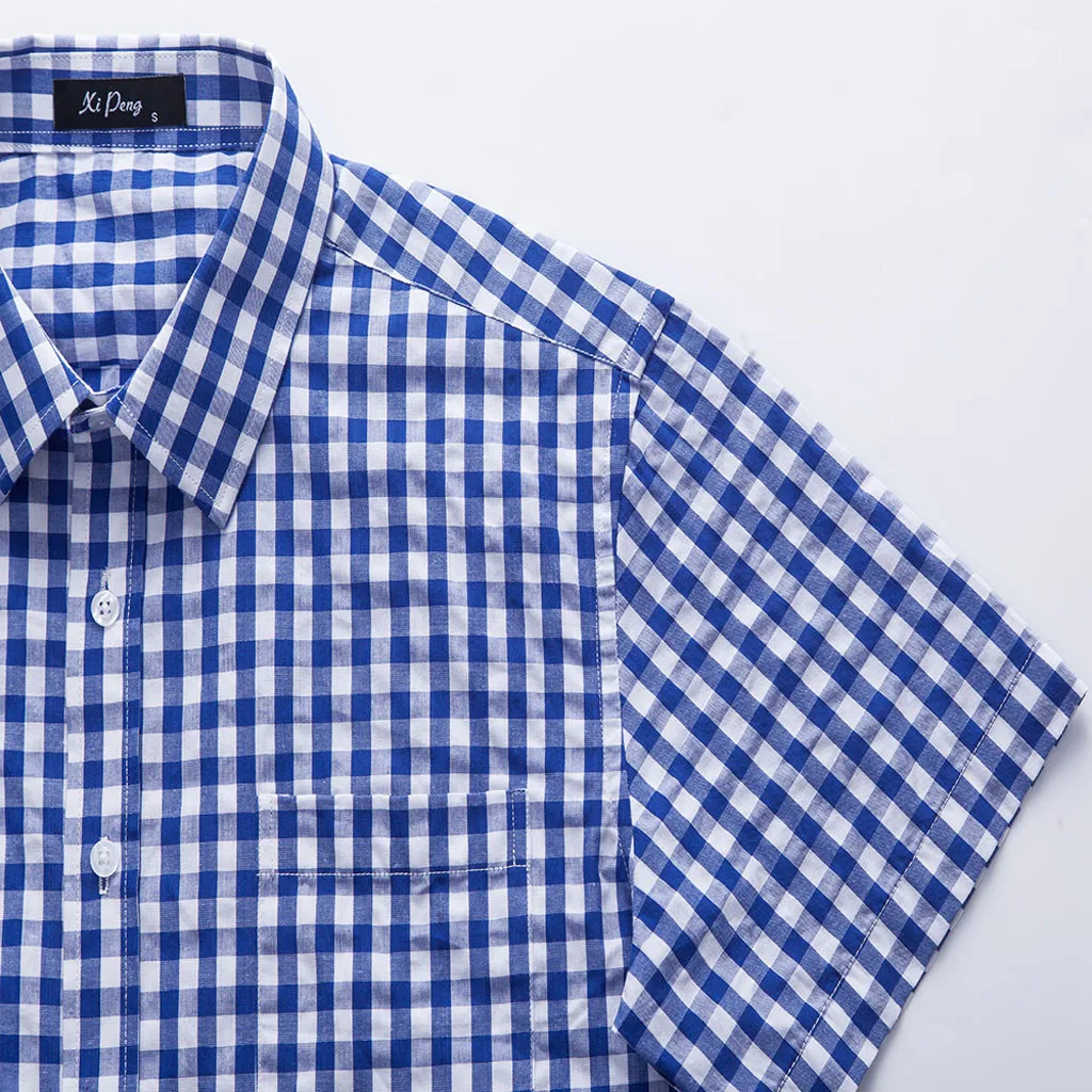 Летняя мужская рубашка с коротким рукавом Хлопок Повседневные принты деловая, общественная Офис Топы с лацканами плюс Размеры мягкие