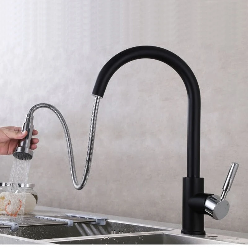 copper black kitchen faucet black matte kitchen basin pull type paint
