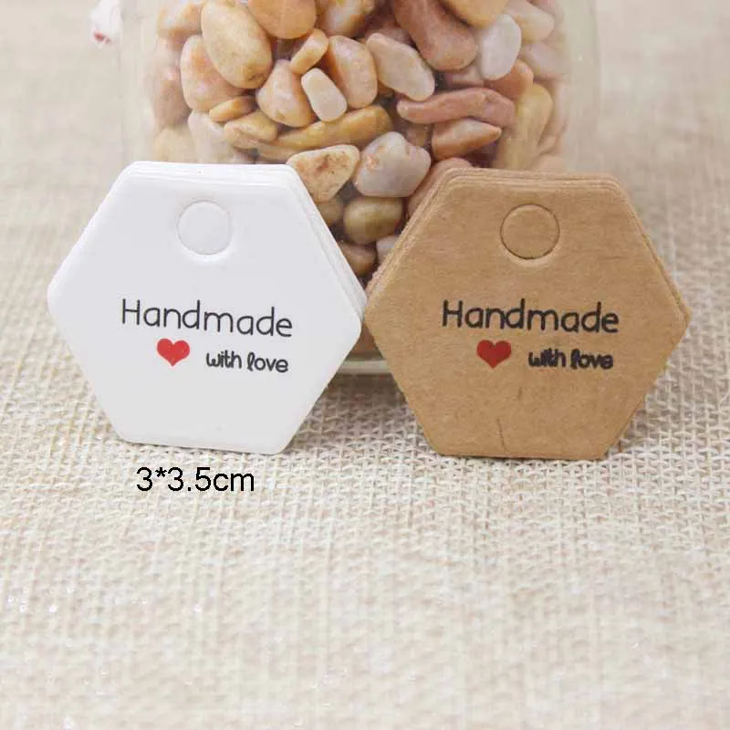 

Zerong polygon shape handmade label tag kraft thank you label wedding favors decoration cute hang tags 100pcs per lot