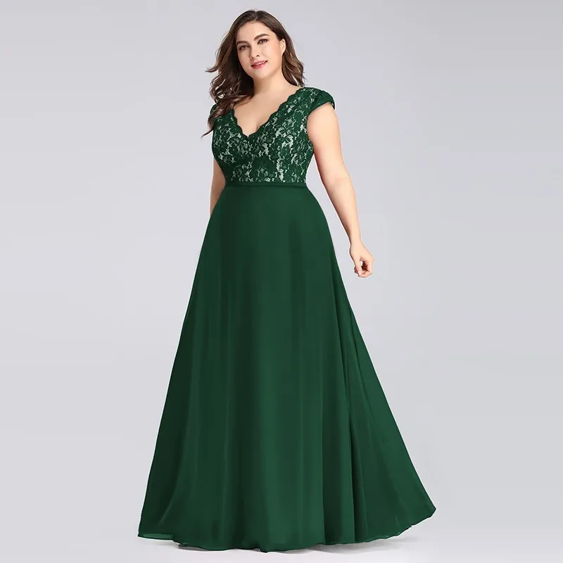 Ever Pretty платье для выпускного вечера Черное кружево Vestido De Formatura Longo элегантное ТРАПЕЦИЕВИДНОЕ ПЛАТЬЕ С v-образным вырезом и коротким рукавом длинное вечернее платье - Цвет: Dark Green