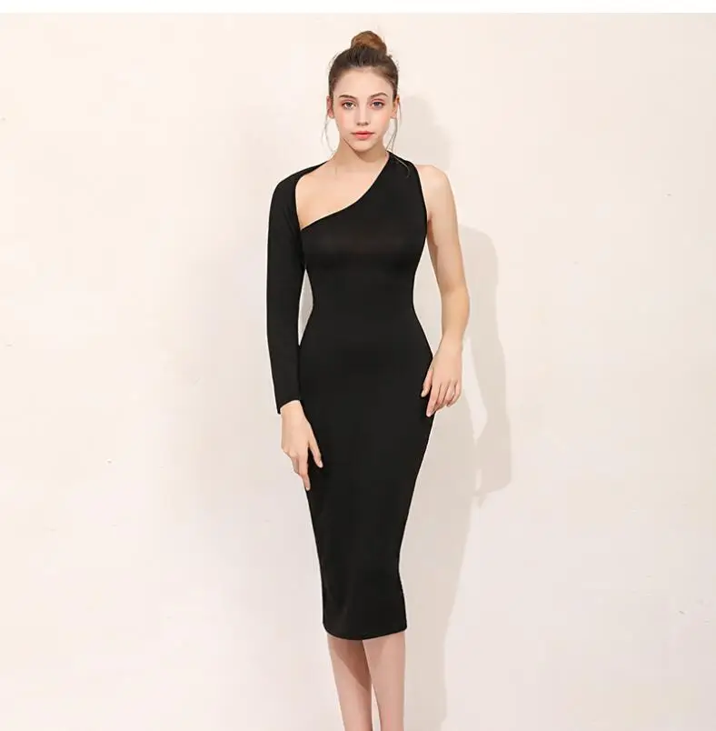 

Babbytoro Women's Dress 2019 Single-sleeved Tight-fitting Wrap Hip Halter Neck Dress Plus Size Xxl Xl S Black Blue Red