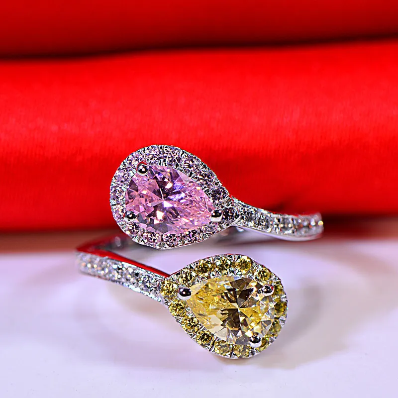 2 карата капли воды двойной человек сделал Диамант 925 кольцо из стерлингового