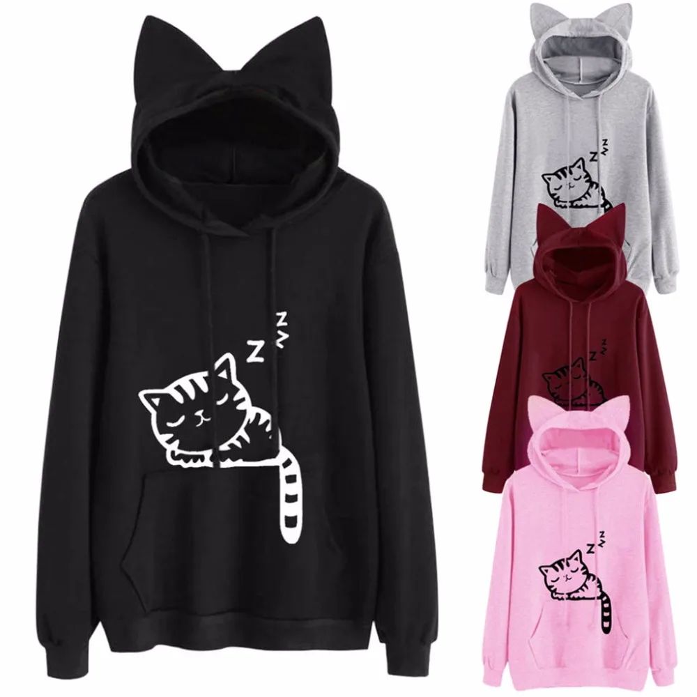 Women Graphic Cat Embroidery Crewneck Sweatshirts With Cat Funny Claws