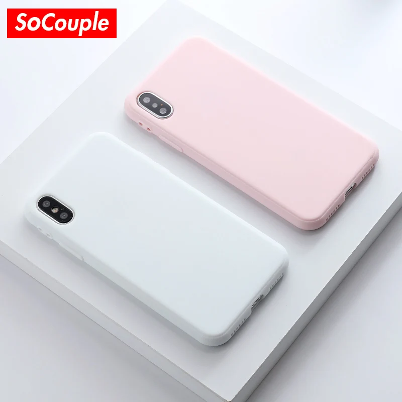 

SoCouple Phone Case For iPhone 7 6 6s 8 Plus X Plus SWhite Pink Solid Color Ultrathin Soft TPU Cases Candy Color Back Cover