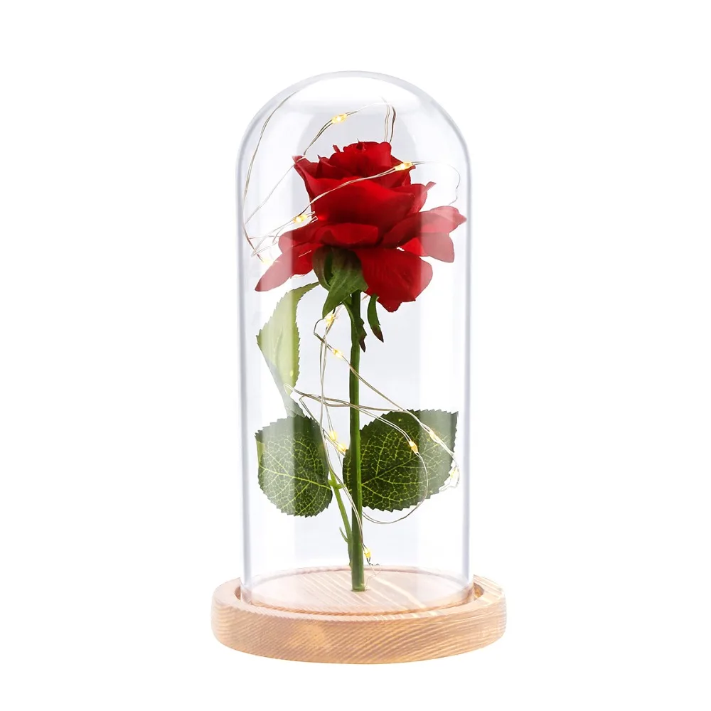 2018 Красота и чудовище красный Искусственные цветы розы с светодиодный свет творческий день рождения Валентина подарки украшения для дома