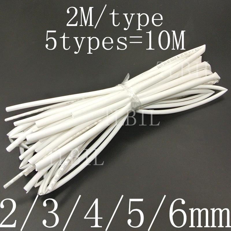 

5Pcs/10Meters 2/3/4/5/6mm Assorted PE Heat Shrink Tubing Tube Cable Sleeves Wrap Wire Set 5 Sizes White