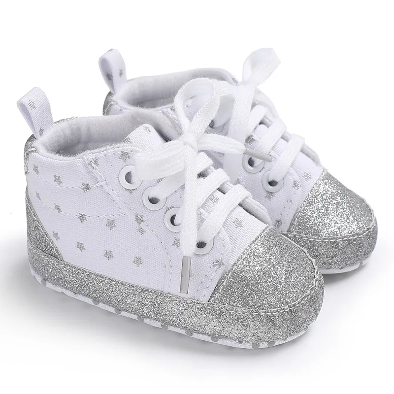 Весенне-осенняя модная обувь для маленьких девочек, обувь для малышей, парусиновые ботиночки для малышей, с мягкой подошвой, для новорожденных, спортивные кеды для мальчиков 0-18 лет - Цвет: Белый