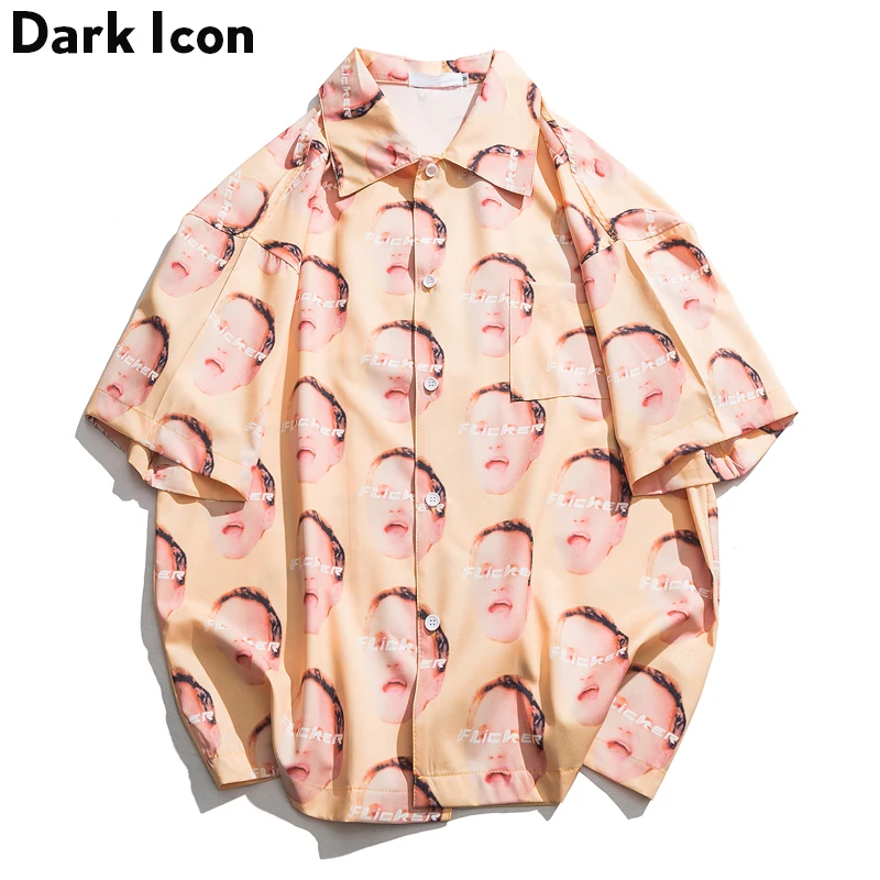 Dark Icon Full Printed Hawaii Shirts Men Summer Short Sleeved Shirts Harajuku Japanese Style Shirts For Man Plus Size